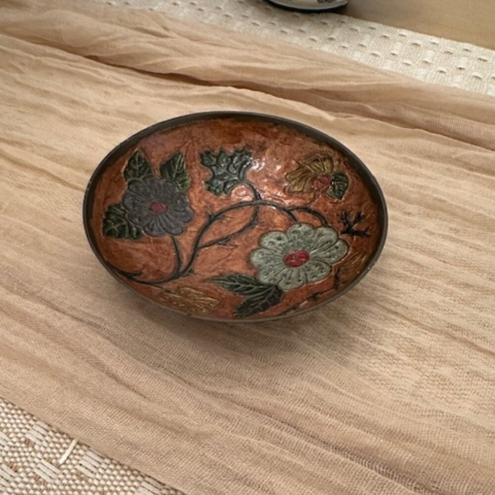 Vintage Enesco Brass Enamel Trinket Dish